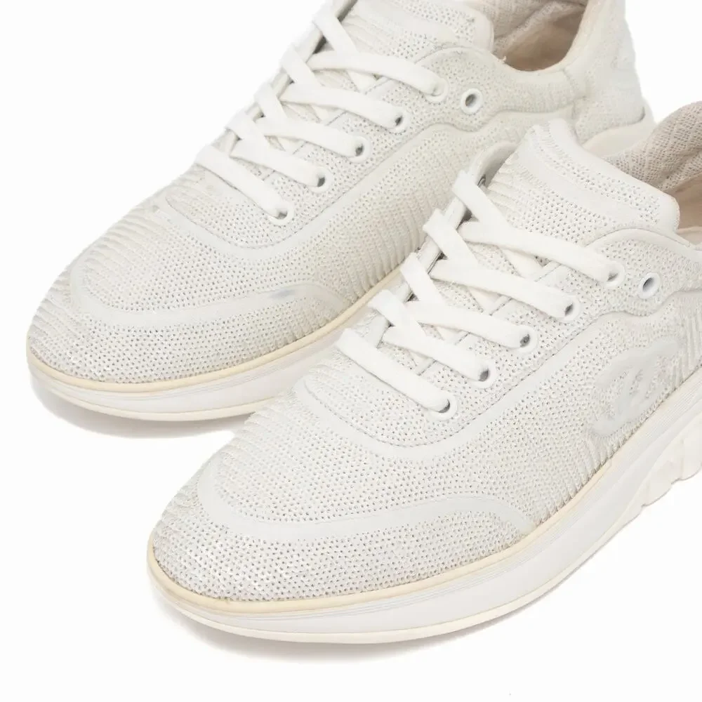 $1K CHANEL 2020 White Sequin Leather CC Low-Top Sneakers Trainers 39.5 US 9.5
